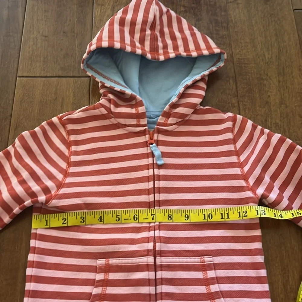 Mini Boden Zipper Hoodie Pink Red Striped Jacket Size 5-6 Y